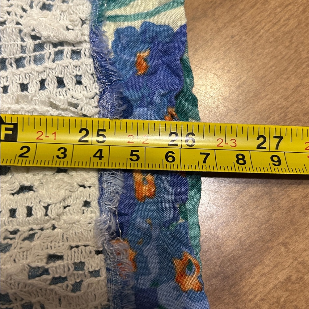 POL Boho Floral Patchwork Blouse Blue Chambray Crochet Lace 1/4 Button L
V - Picture 11 of 14